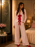 Blush Pink Bow Satin Nightsuit Set