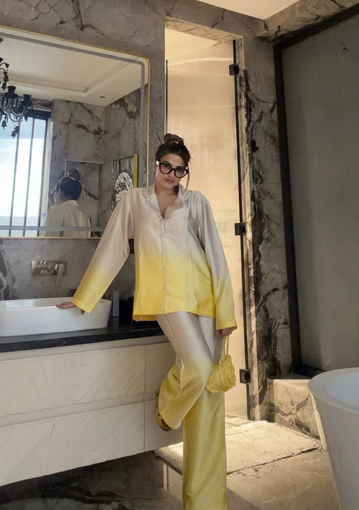 Sunshine Yellow Ombre Satin Lounge Set