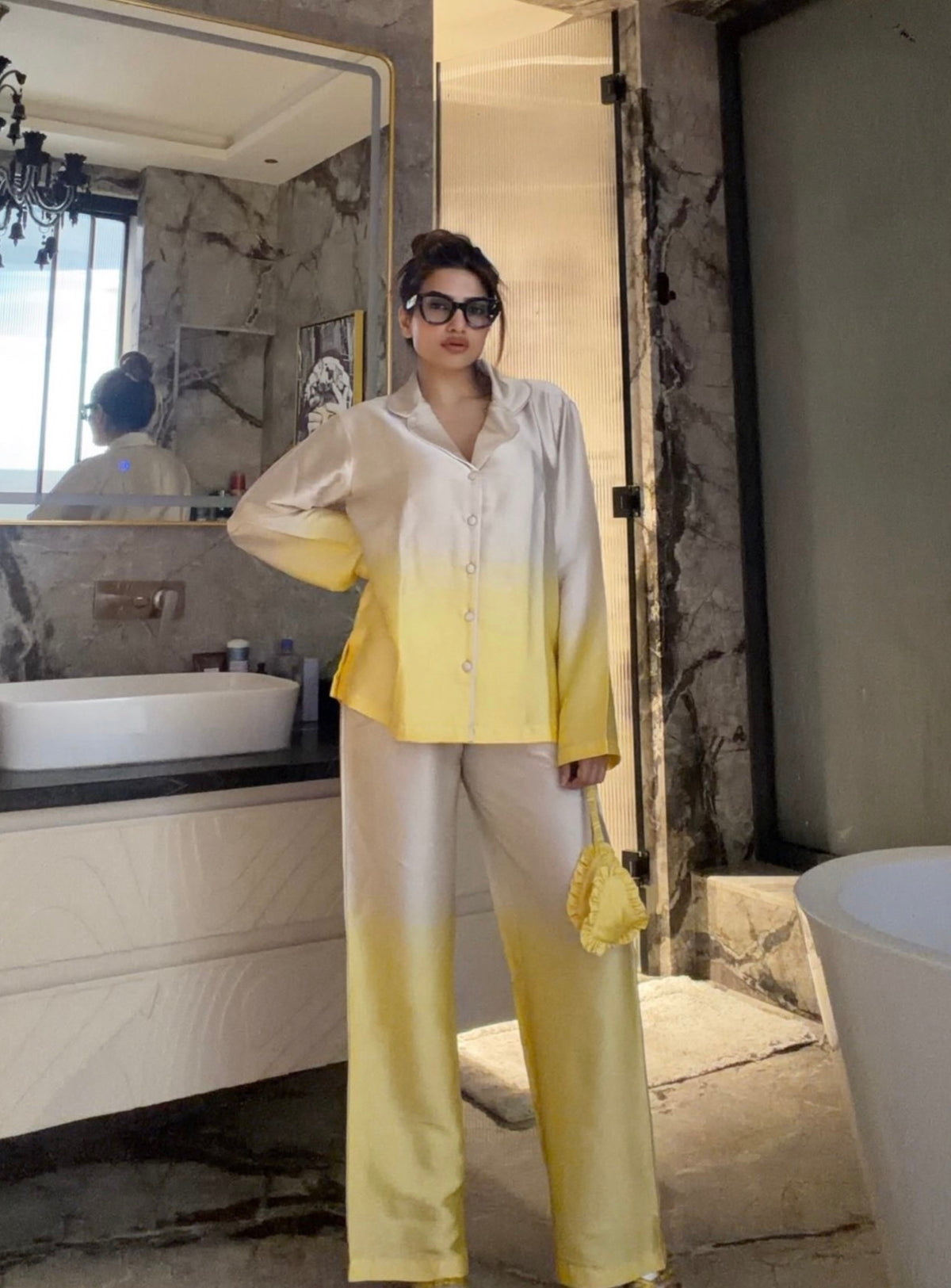 Sunshine Yellow Ombre Satin Lounge Set